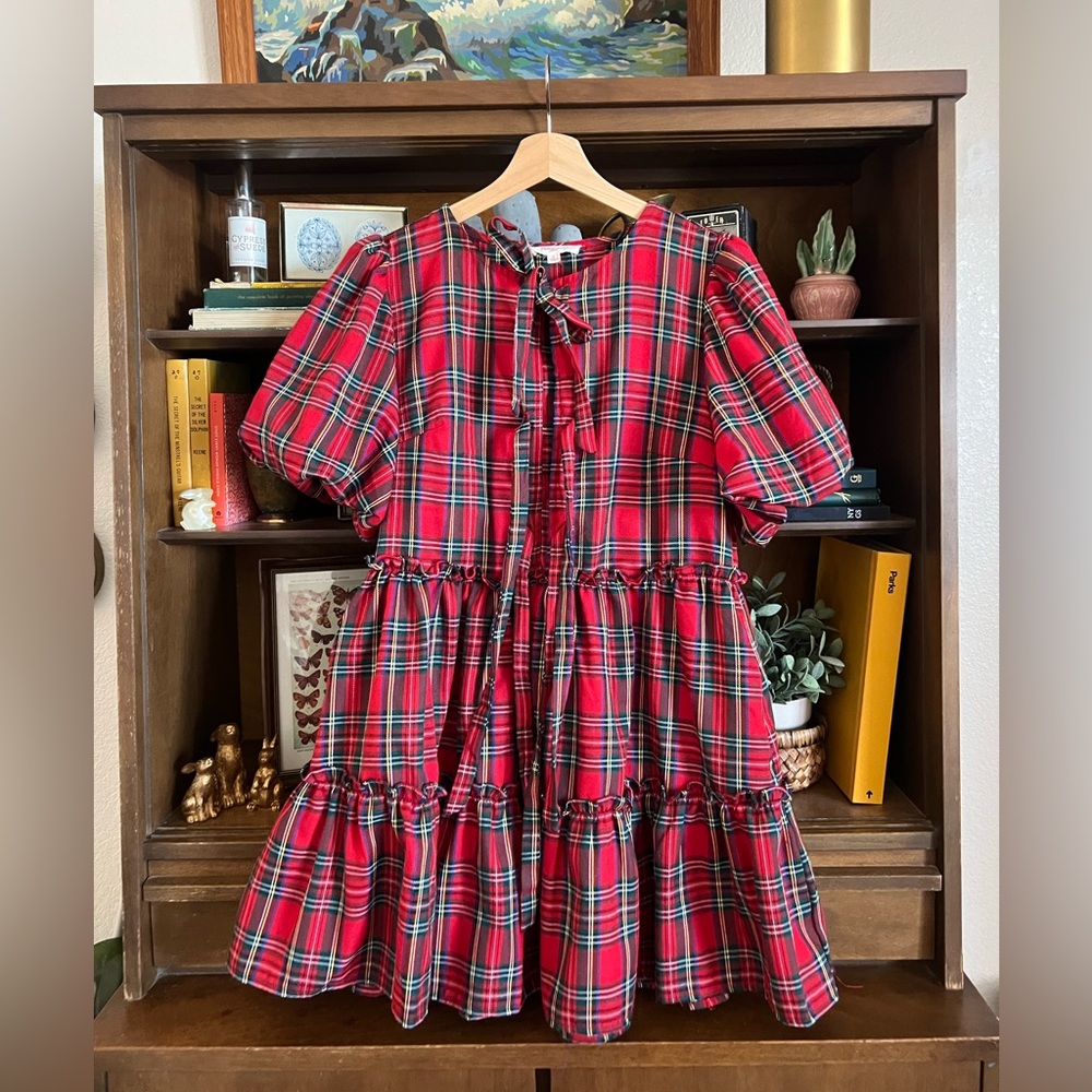 Christmas Plaid Front Tie Midi Dress